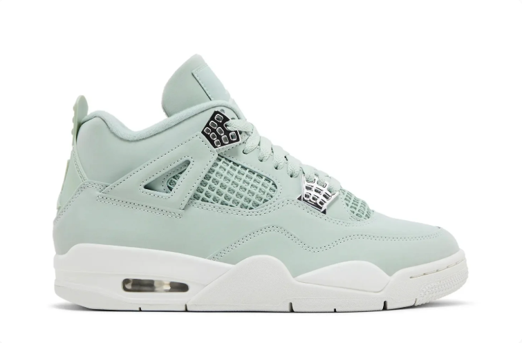 Air Jordan 4 Mint Green & Metallic Silver Sneakers