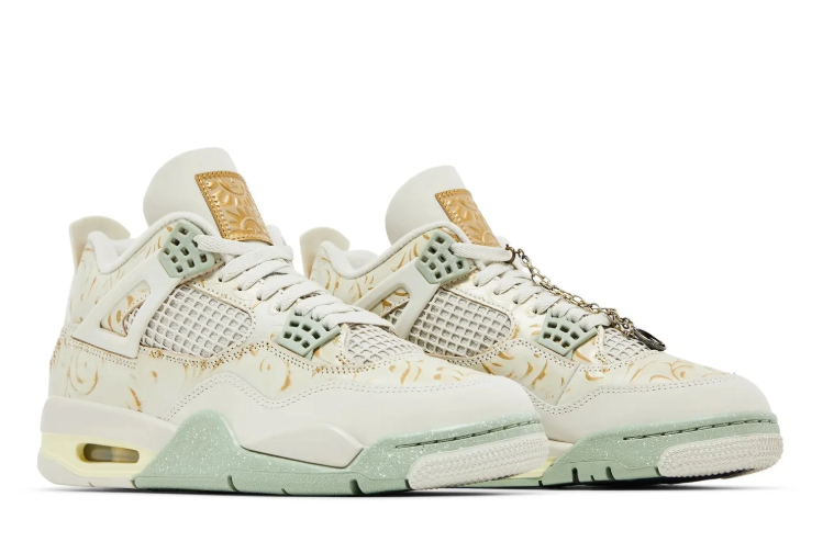 Air Jordan 4 Retro Cream, Mint & Gold Sneakers