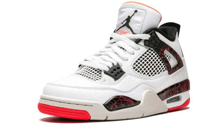 Air Jordan 4 White & Red Crackle-Detail Sneakers