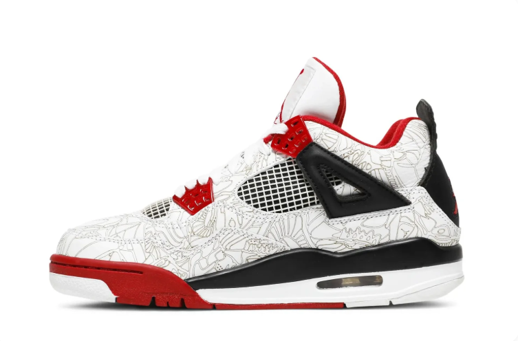 Air Jordan 4 – White, Black & Red Graphic Sneakers