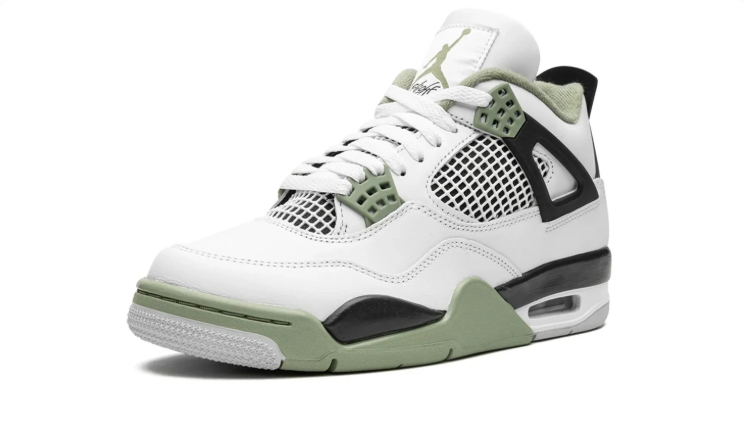 Air Jordan 4 White, Sage Green & Black Sneakers