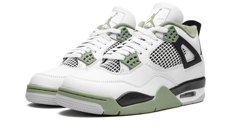 Air Jordan 4 White, Sage Green & Black Sneakers