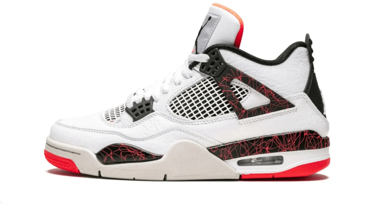 Air Jordan 4 White & Red Crackle-Detail Sneakers