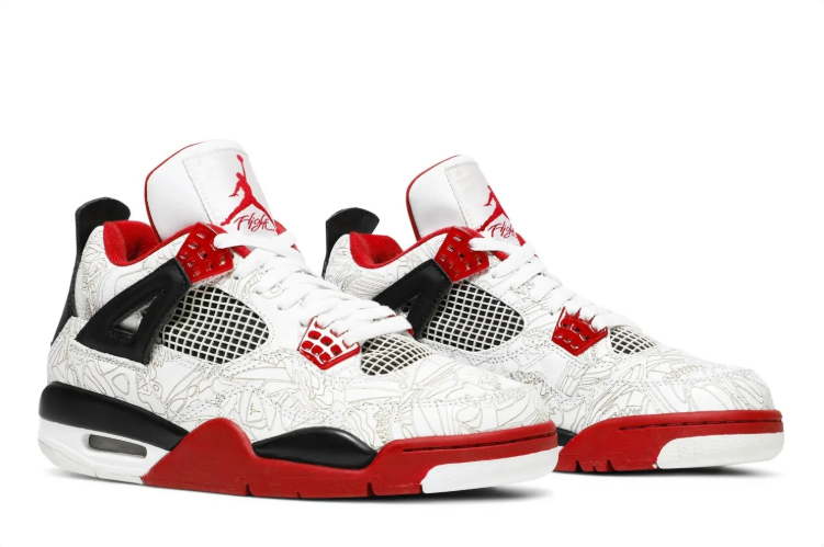 Air Jordan 4 – White, Black & Red Graphic Sneakers