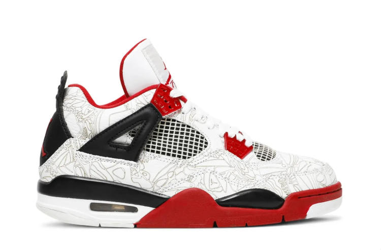Air Jordan 4 – White, Black & Red Graphic Sneakers