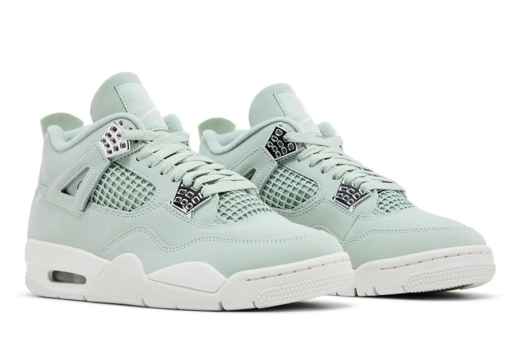 Air Jordan 4 Mint Green & Metallic Silver Sneakers