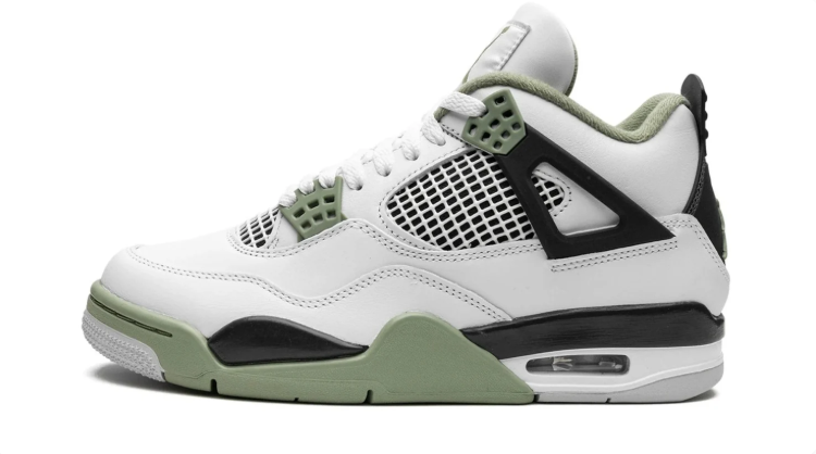 Air Jordan 4 White, Sage Green & Black Sneakers