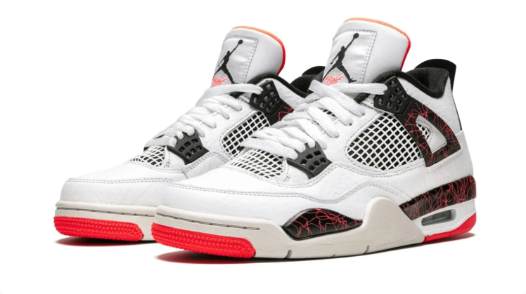 Air Jordan 4 White & Red Crackle-Detail Sneakers